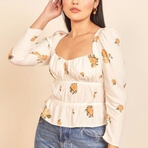 EUC REFORMATION Plath Yellow & Ivory Floral Top - Constance